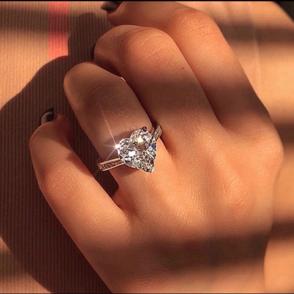 NEW Sterling Silver Heart Shaped Diamond Ring - Picture 2 of 5